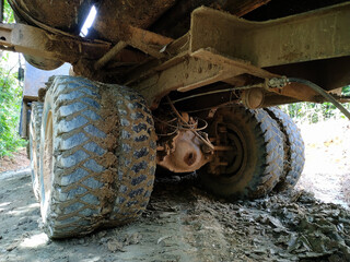 Muddy Truck Tires on a Dirt Road