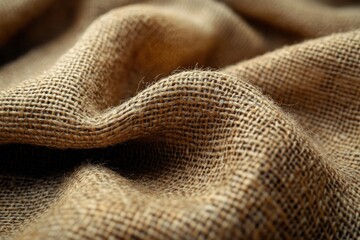 Fototapeta premium Textured Burlap Fabric Close-Up Natural Lighting Cozy Rustic Atmosphere Detailed Weave Patterns