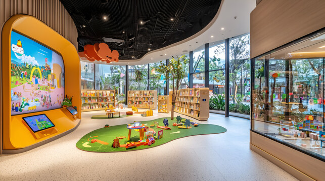 Kids' interactive storybook area in modern mall