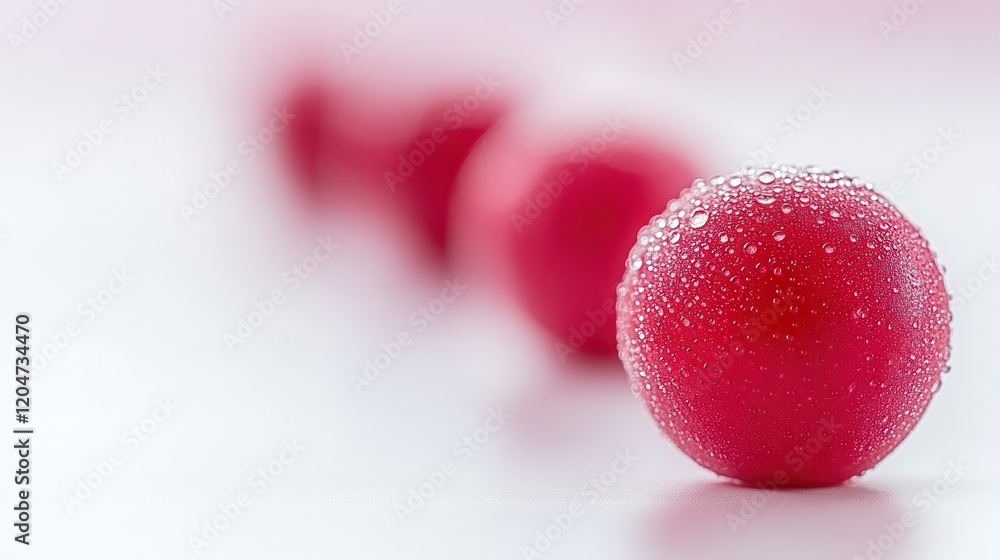 Poster three vibrant red apples with dewdrops on their surface placed on a reflective white background in b