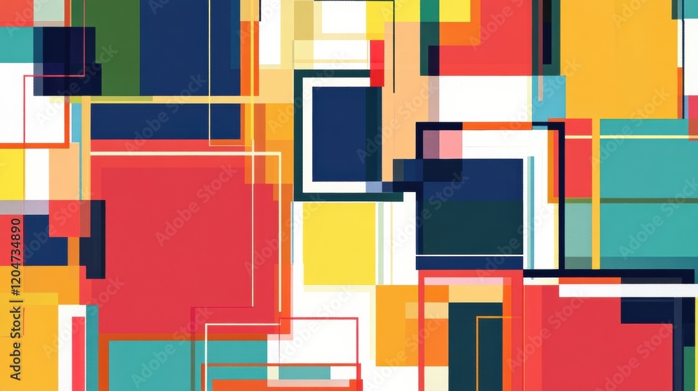Poster Colorful geometric patterns create an abstract visual display showcasing vibrant shapes and lively hues. Generative AI