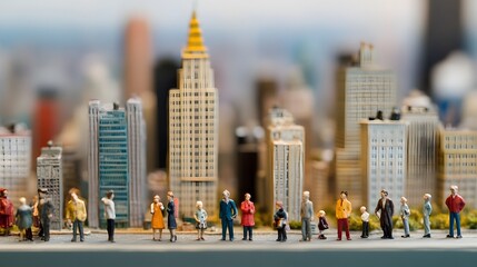 Obraz premium Miniature Cityscape Featuring Small Figures of People