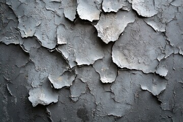 Peeling Gray Paint on Textured Wall Showcases Rustic Urban Aesthetic with Dramatic Shadows and Layers