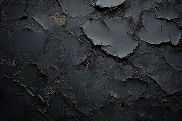 Textured Black Rough Grainy Wall with Cracks and Shadows