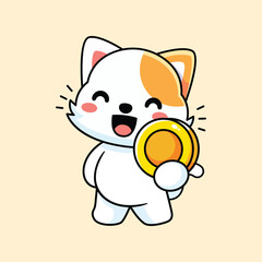 cute cat holding gold coins