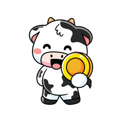 cute cow holding gold coins