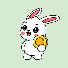cute bunny holding gold coins