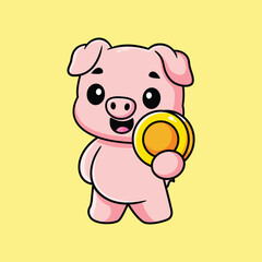 cute pig holding gold coins