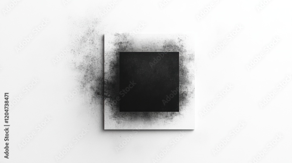 Poster abstract black square artwork with faded edges on white background showcasing modern design elements