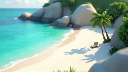 A pristine beach with crystal clear water and white sand, highlighting natural beauty