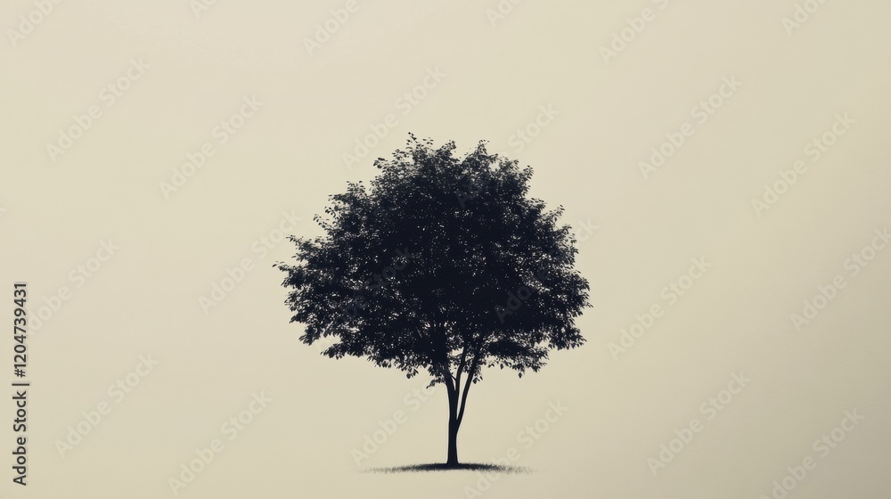 Poster beautiful solitary tree in calm landscape with minimalistic background during a serene afternoon. ge