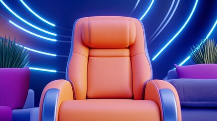 Obraz premium Vibrant Modern Armchair with Futuristic Design and Neon Background