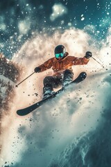 Naklejka premium Happy skier skiing in winter.