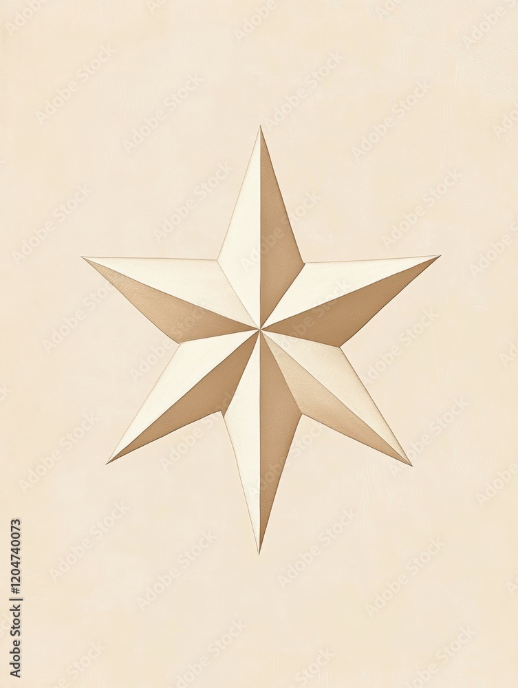 Poster geometric star design in light beige color with sharp points and three dimensional appearance. gener