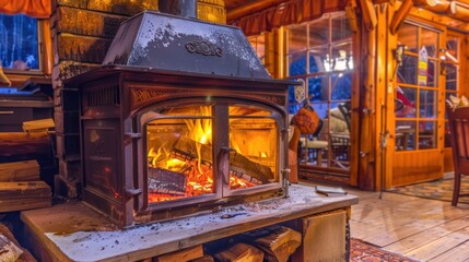 Cozy Cabin Fireplace: Winter Wonderland Warmth