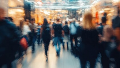 Fototapeta premium Abstract Blurred Crowd at Modern Business Expo Trade Show Event Hall