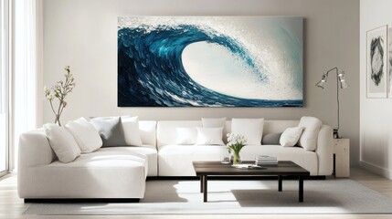Ocean wave canvas art in modern living room