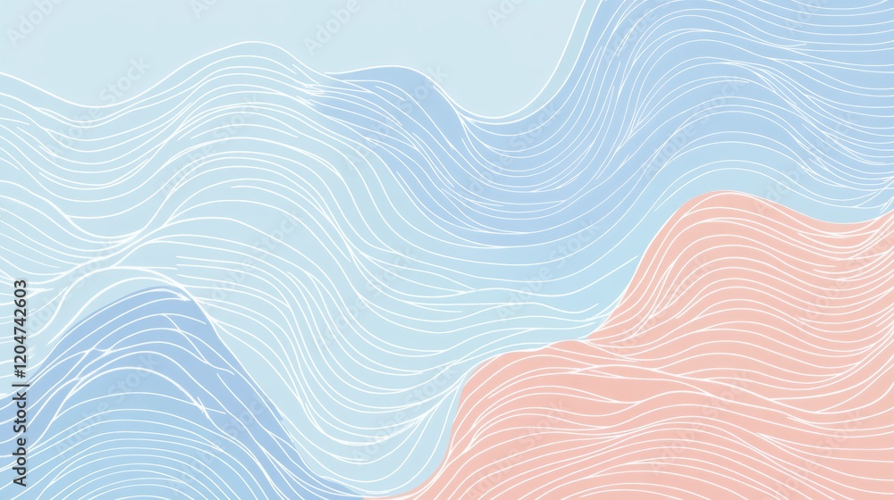 Poster Soft pastel waves creating a calming abstract pattern suitable for backgrounds or digital designs. Generative AI
