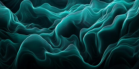 Obraz premium Abstract Grainy Background with Green and Blue Color Wave on Black Backdrop – Minimal Noisy Texture for Banner, Poster, or Header Design