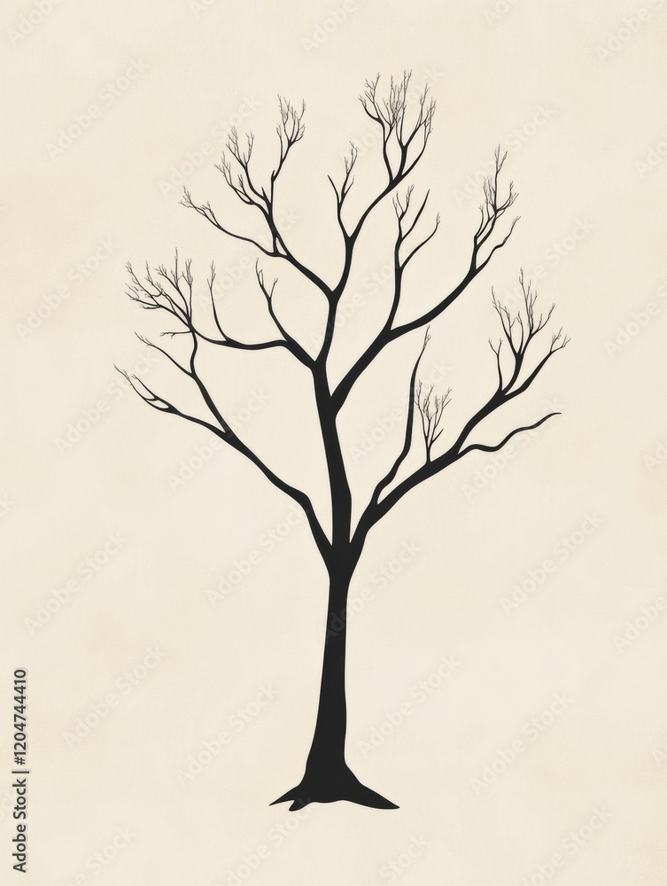 Aufkleber bare tree silhouette with intricate branches against a light background. generative ai