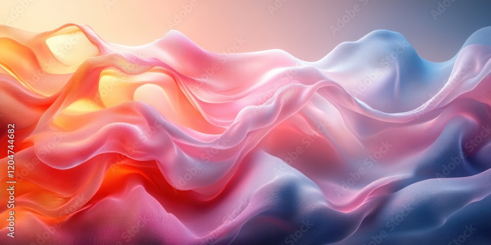 Poster translucent swirling shapes minimalist abstract composition soft pastel colors gentle diffused light