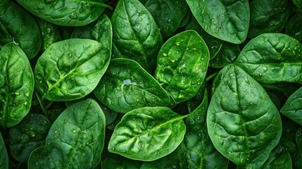 Fototapeta premium A close-up view of fresh spinach leaves showcasing their vibrant green color and texture.