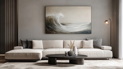 Modern living room sectional sofa wave art interior design
