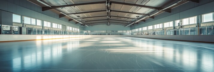 Empty ice skating rink wide view.