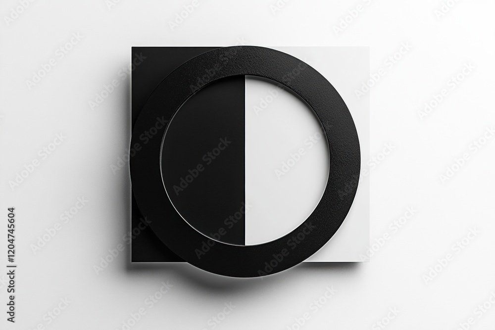 Poster circle and square design contrast with black and white colors in minimalist styles. generative ai