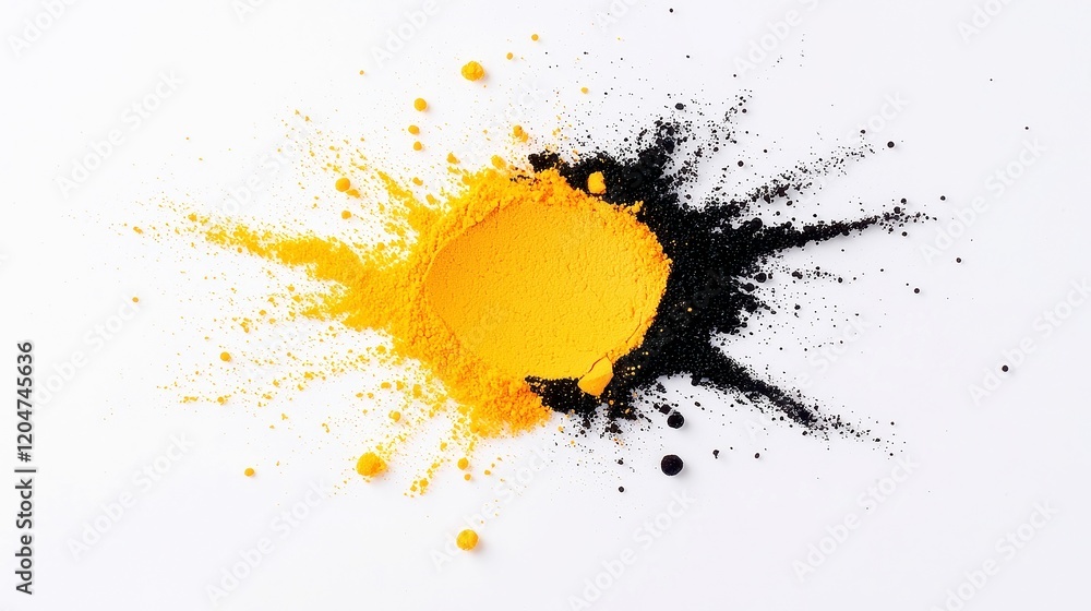 Poster vibrant color explosion, an artistic display of colorful powder bursting against a pristine white ba