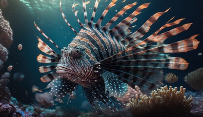 Striped Lionfish Underwater