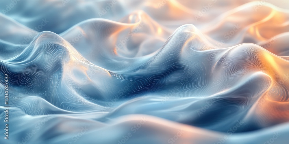 Poster Abstract Flowing Water Waves with Soft Reflections in Minimalist Iridescent Design