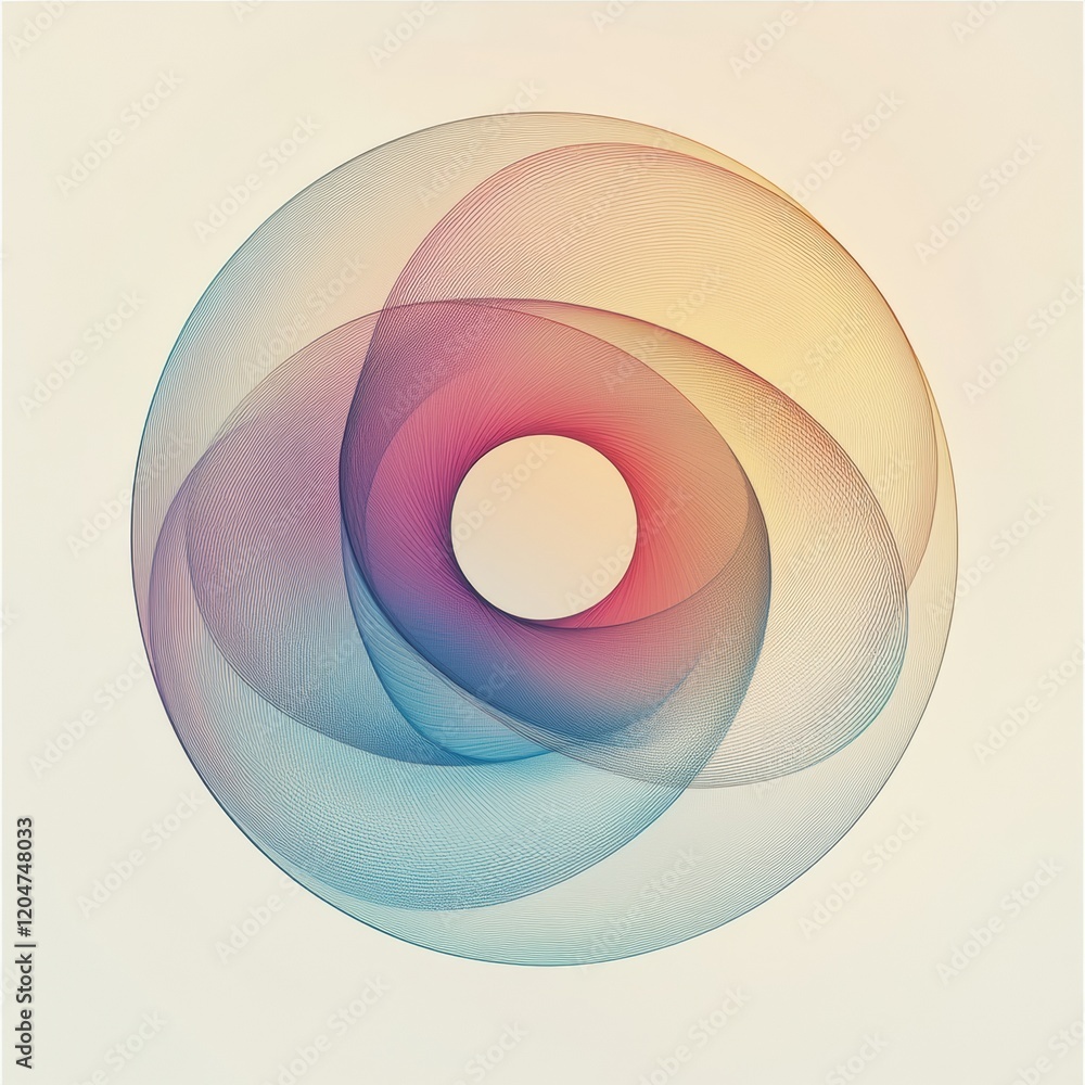 Poster abstract design of intertwining circles with soft gradient colors and smooth lines in artistic forma