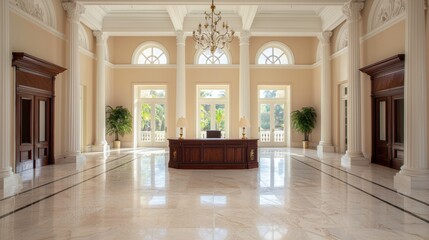 Elegant Reception Area with Marble Floors and Classy Interior Design