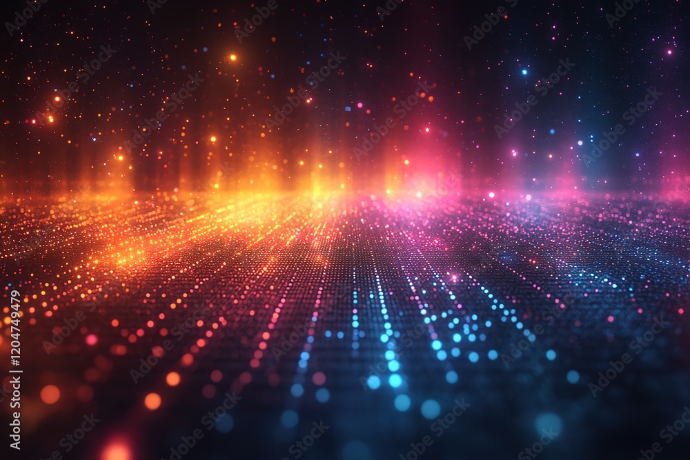 Poster vibrant abstract background with glowing particles and dynamic light streaks. perfect for technology