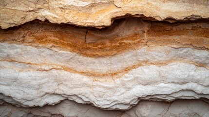 Close-up of layered rock formations with varying colors and textures