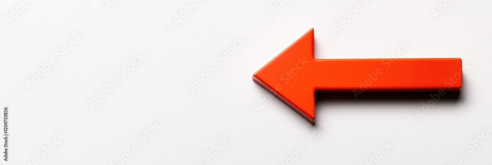 Poster bright orange arrow pointing to the left against a white background for clear navigation. generative
