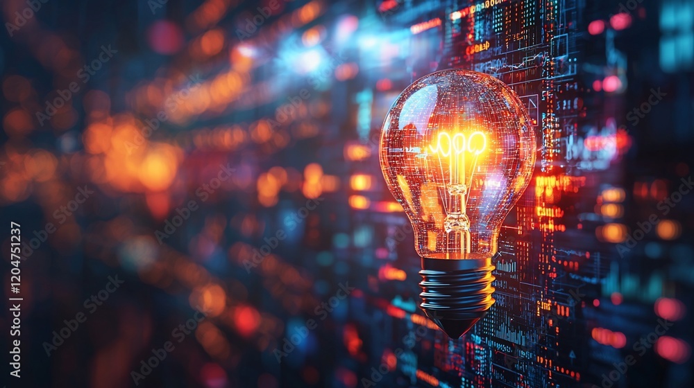 Aufkleber glowing lightbulb with digital circuit background.