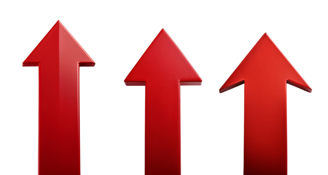 Three upward red arrows symbolizing growth and progress in business strategies.