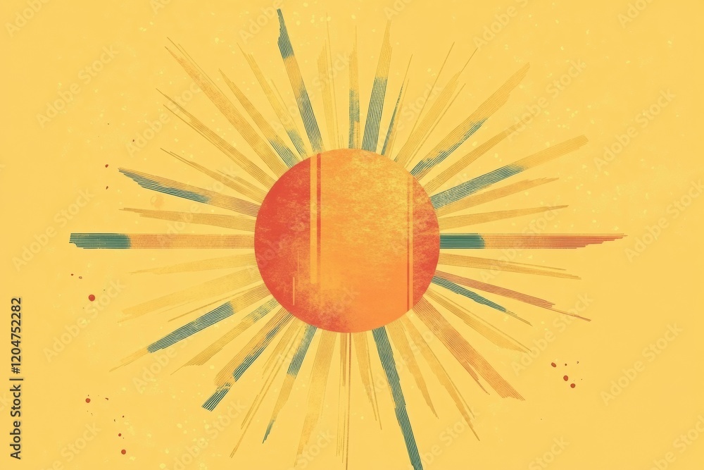 Aufkleber bright sun graphic with radiating rays in warm colors on a yellow background during daytime. generat