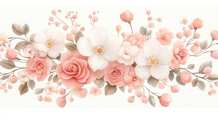Elegant watercolor floral arrangements, vibrant botanic composition featuring abstract roses, perfect for wedding invitations or greeting cards, delicate and colorful design.