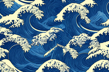 Japanese-Style Ocean Waves seamless Pattern.generative AI

