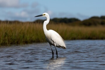 Fototapeta premium Little egret wading in shallow water
