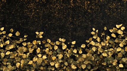 Fototapeta premium A black background with gold leaves on it