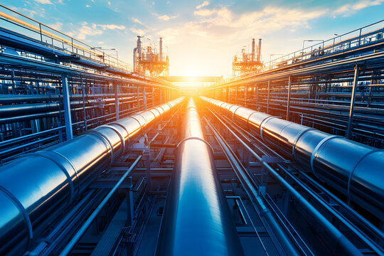 Industrial Pipeline Network at Sunset