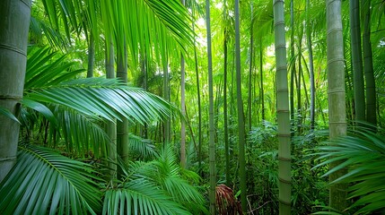 Fototapeta premium lush green bamboo forest palm trees - nature photography: high-qual.