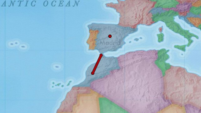Educational maps of a route from Marrakech to Madrid
