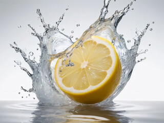 Sliced lemons splash water, exuding freshness.