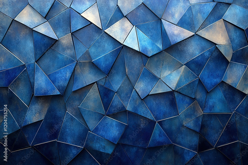Poster abstract blue geometric pattern. intricate triangular shapes create a textured, metallic look.