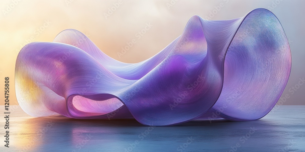 Poster futuristic abstract sculpture 3d render purple curves elegant gradient lighting minimalist design